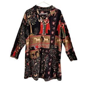 O-Nelue  Button Down Kimono Tunic Top, sz 3x Pockets Boho Artsy Cotton